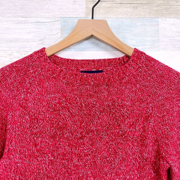 Lands End Drifter Marled Knit Sweater Pink Crewneck Cotton Womens Medium 10 12 - Picture 2 of 7